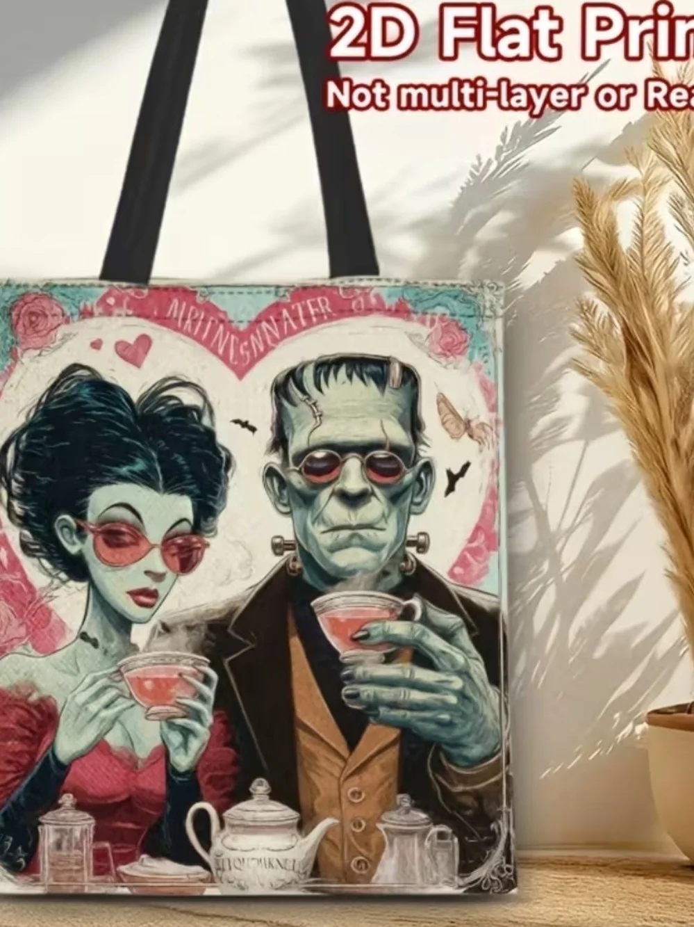 Vintage Creature Tea Party Canvas Tote - Blue & Pink
